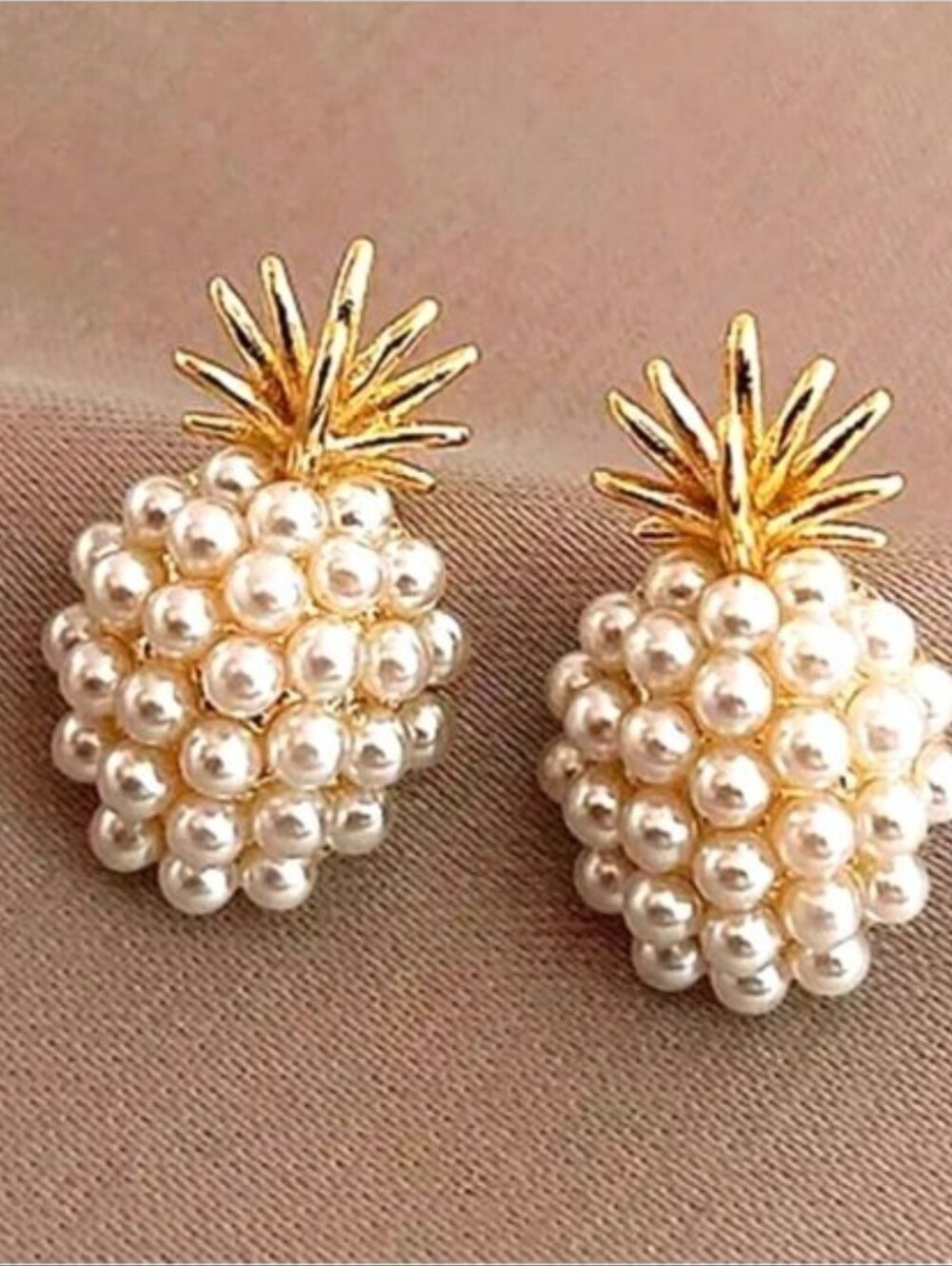 Pineapple Stud Earrings Loaded with Simulated Pearls